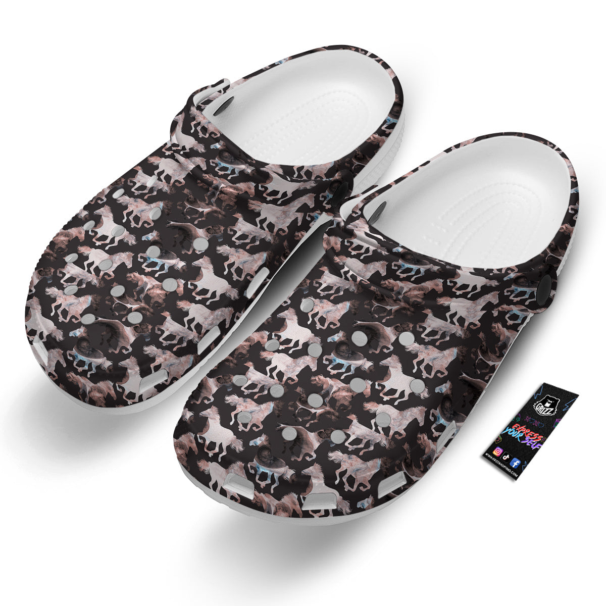 Horse Painting Dark Pink Print Clog-grizzshop