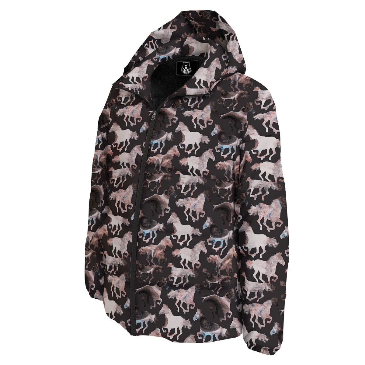 Horse Painting Dark Pink Print Down Jacket-grizzshop