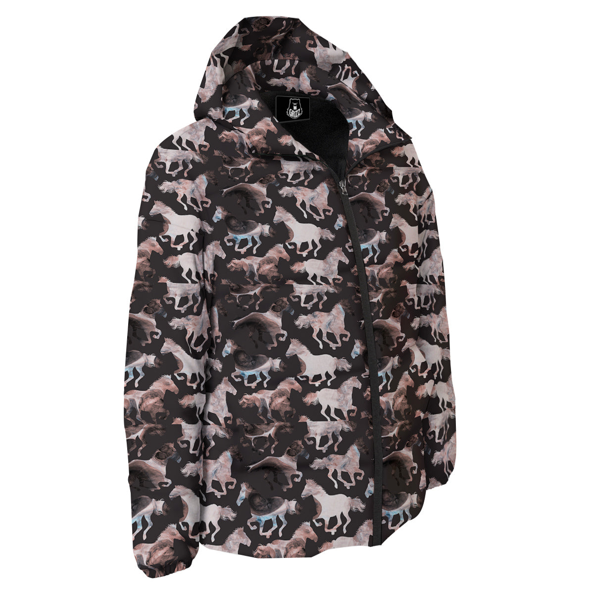 Horse Painting Dark Pink Print Down Jacket-grizzshop