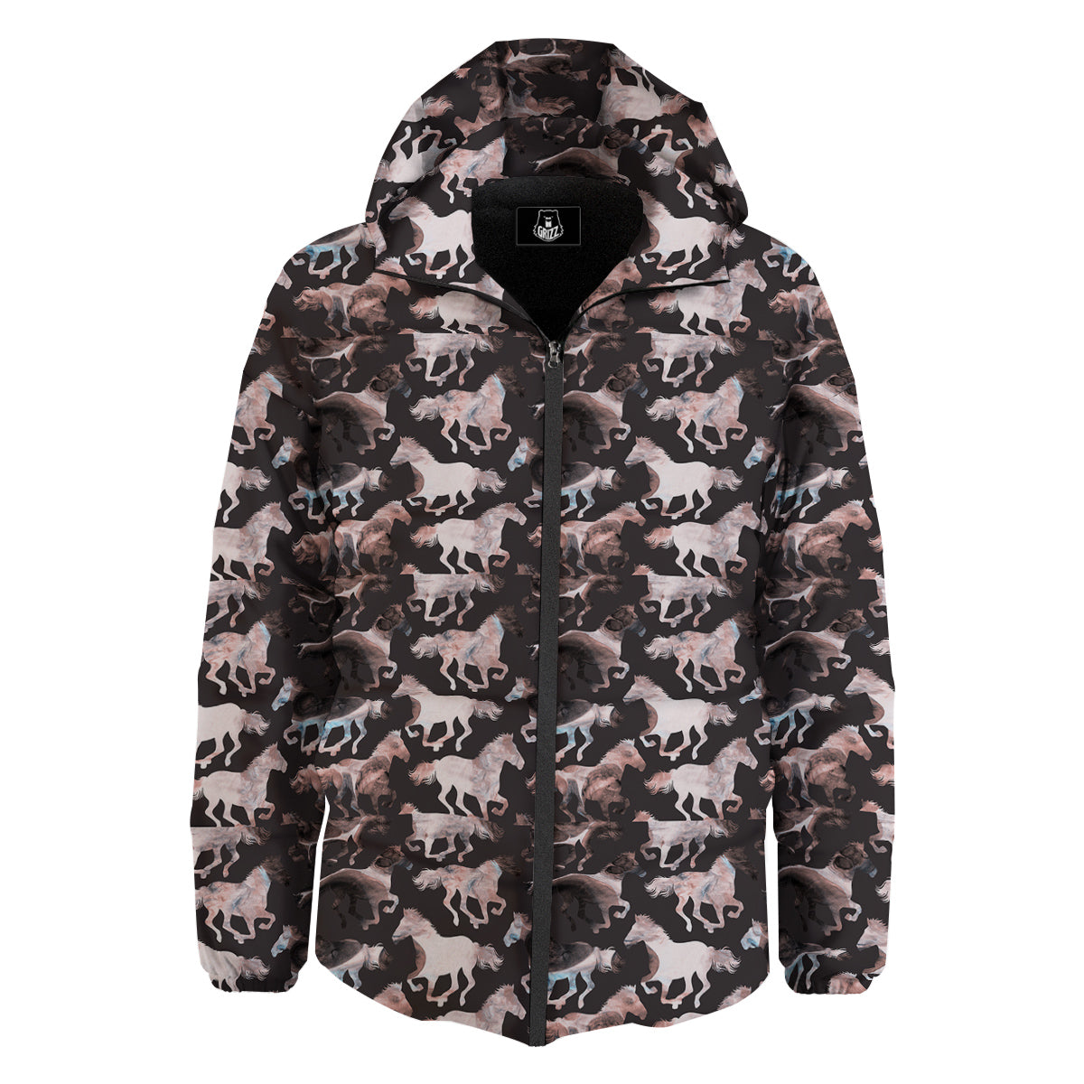 Horse Painting Dark Pink Print Down Jacket-grizzshop