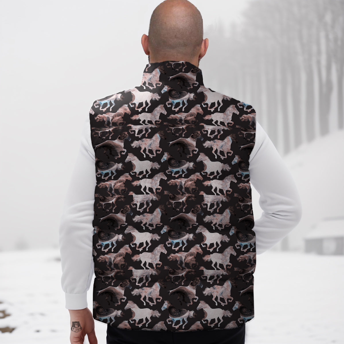 Horse Painting Dark Pink Print Down Vest
