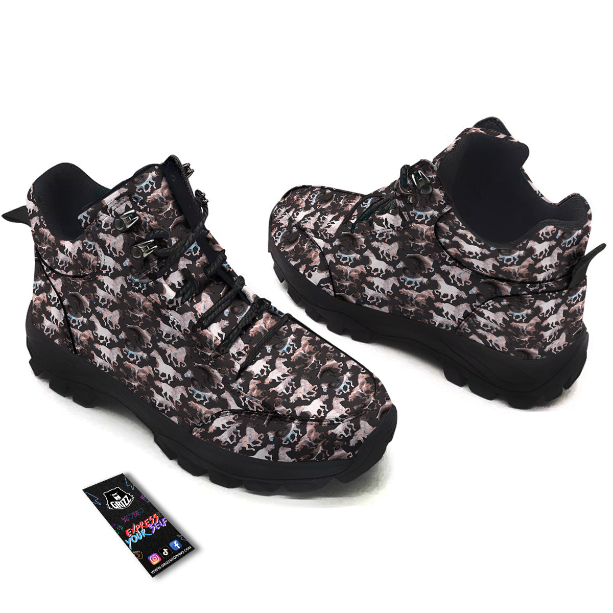 Horse Painting Dark Pink Print Hiking Shoes-grizzshop