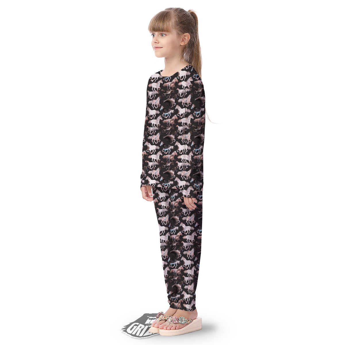 Horse Painting Dark Pink Print Kid's Pajamas-grizzshop