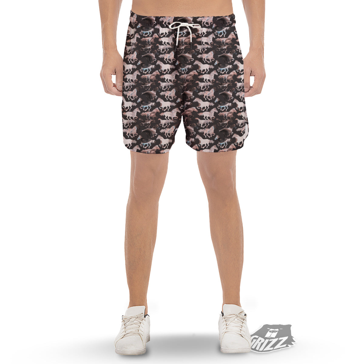 Horse Painting Dark Pink Print Men's Gym Shorts-grizzshop