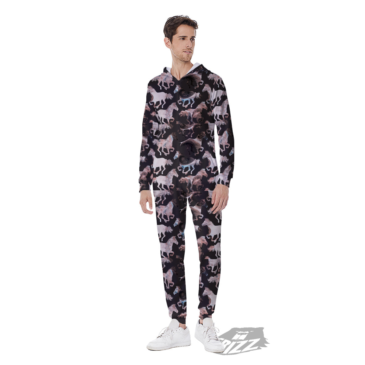 Horse Painting Dark Pink Print Men's Jumpsuit-grizzshop