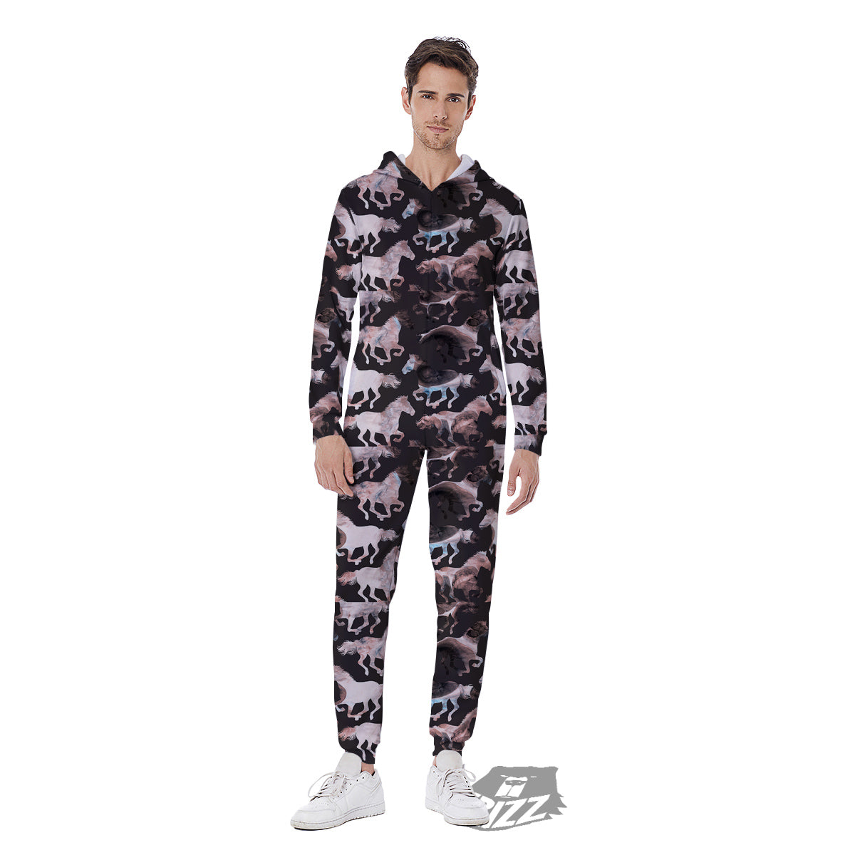 Horse Painting Dark Pink Print Men's Jumpsuit-grizzshop