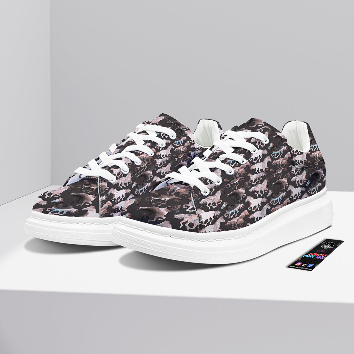 Horse Painting Dark Pink Print Platform Shoes-grizzshop
