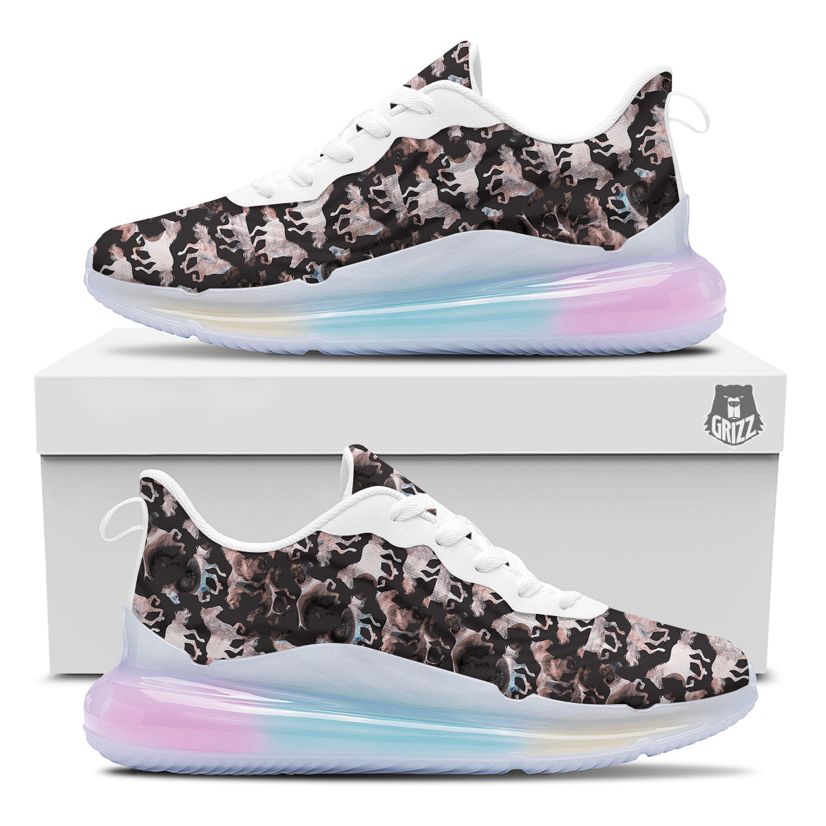 Horse Painting Dark Pink Print Running Sneakers-grizzshop