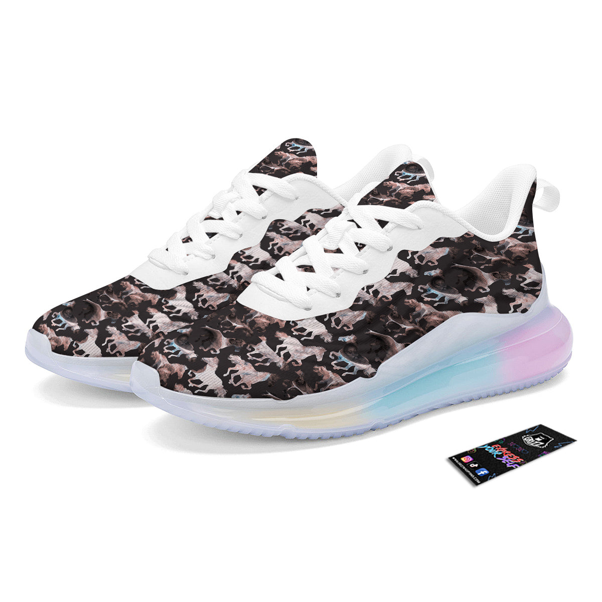 Horse Painting Dark Pink Print Running Sneakers-grizzshop
