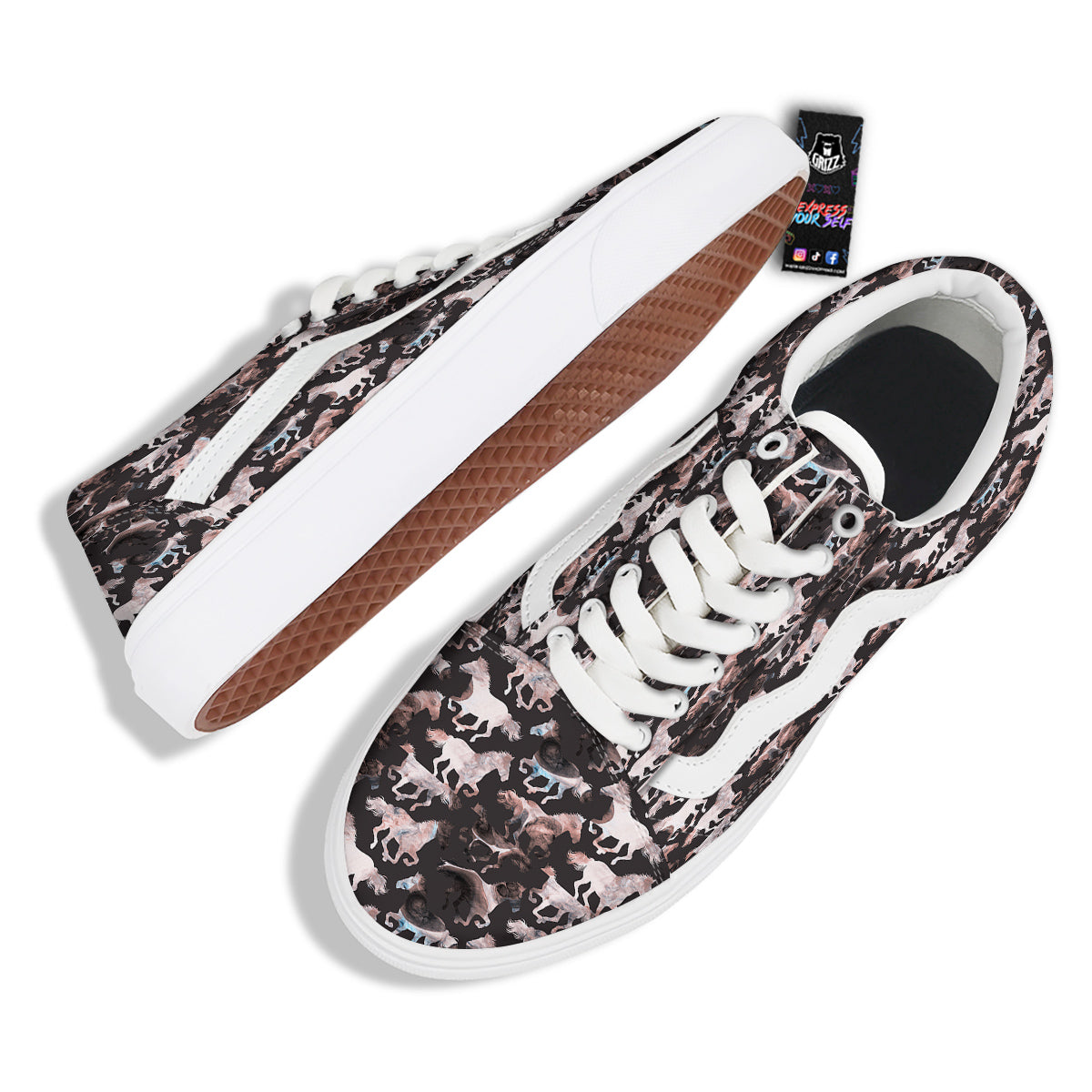 Horse Painting Dark Pink Print Skate Shoes-grizzshop
