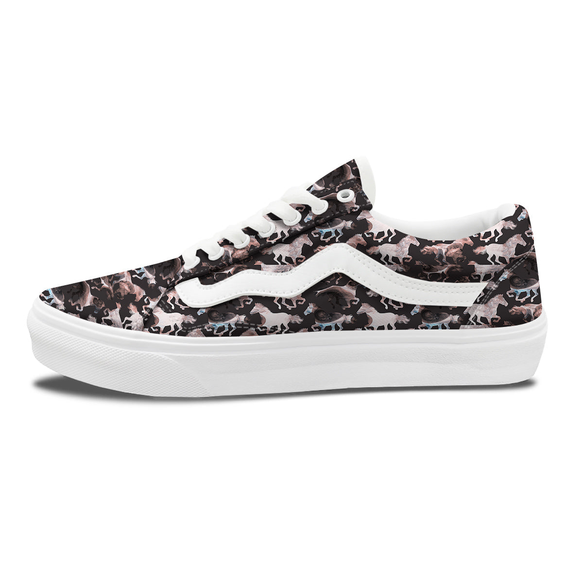 Horse Painting Dark Pink Print Skate Shoes-grizzshop