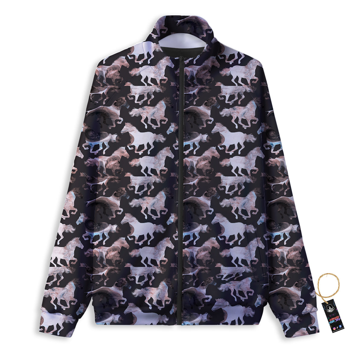 Horse Painting Dark Pink Print Track Jacket-grizzshop