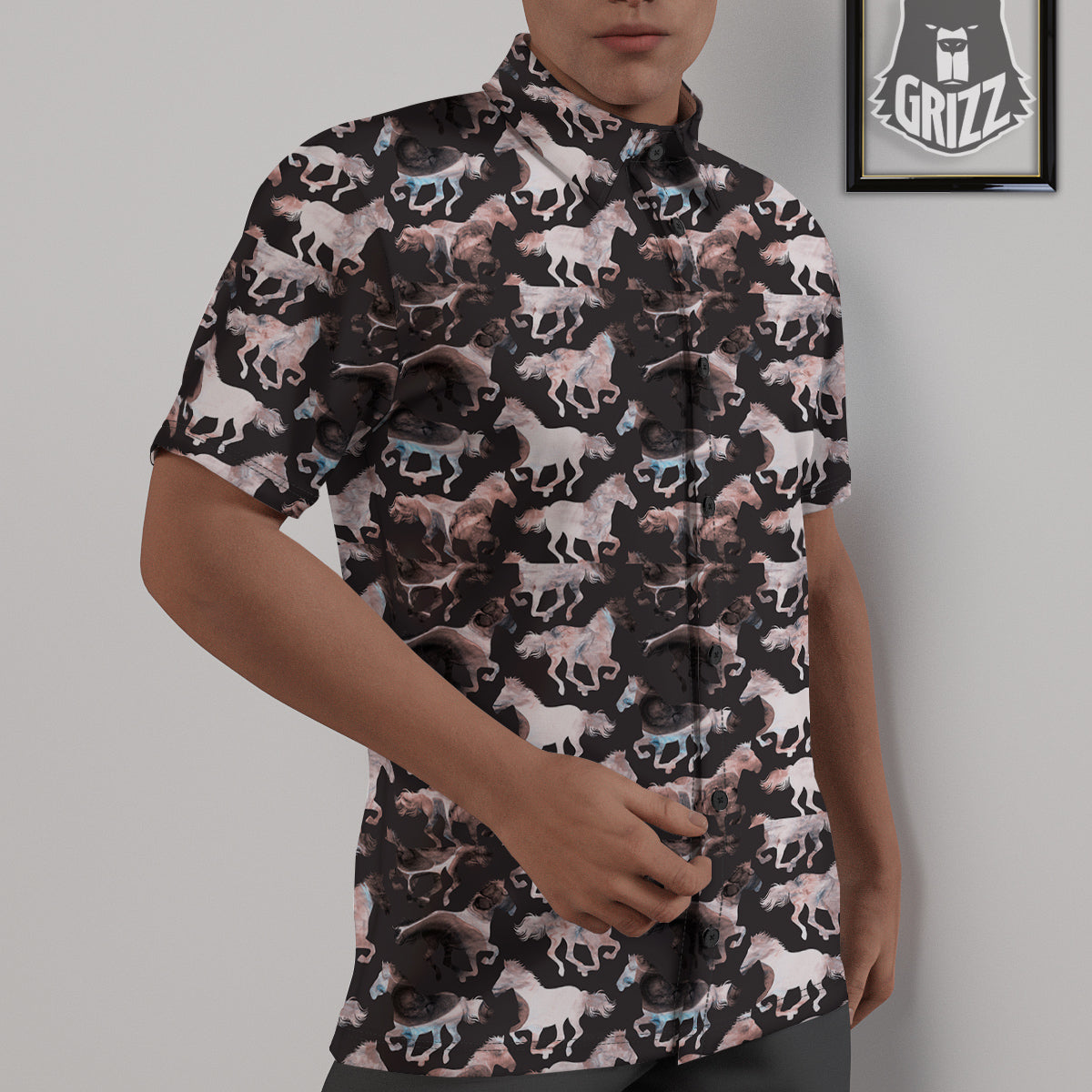 Horse Painting Dark Pink Print Untucked Shirts-grizzshop