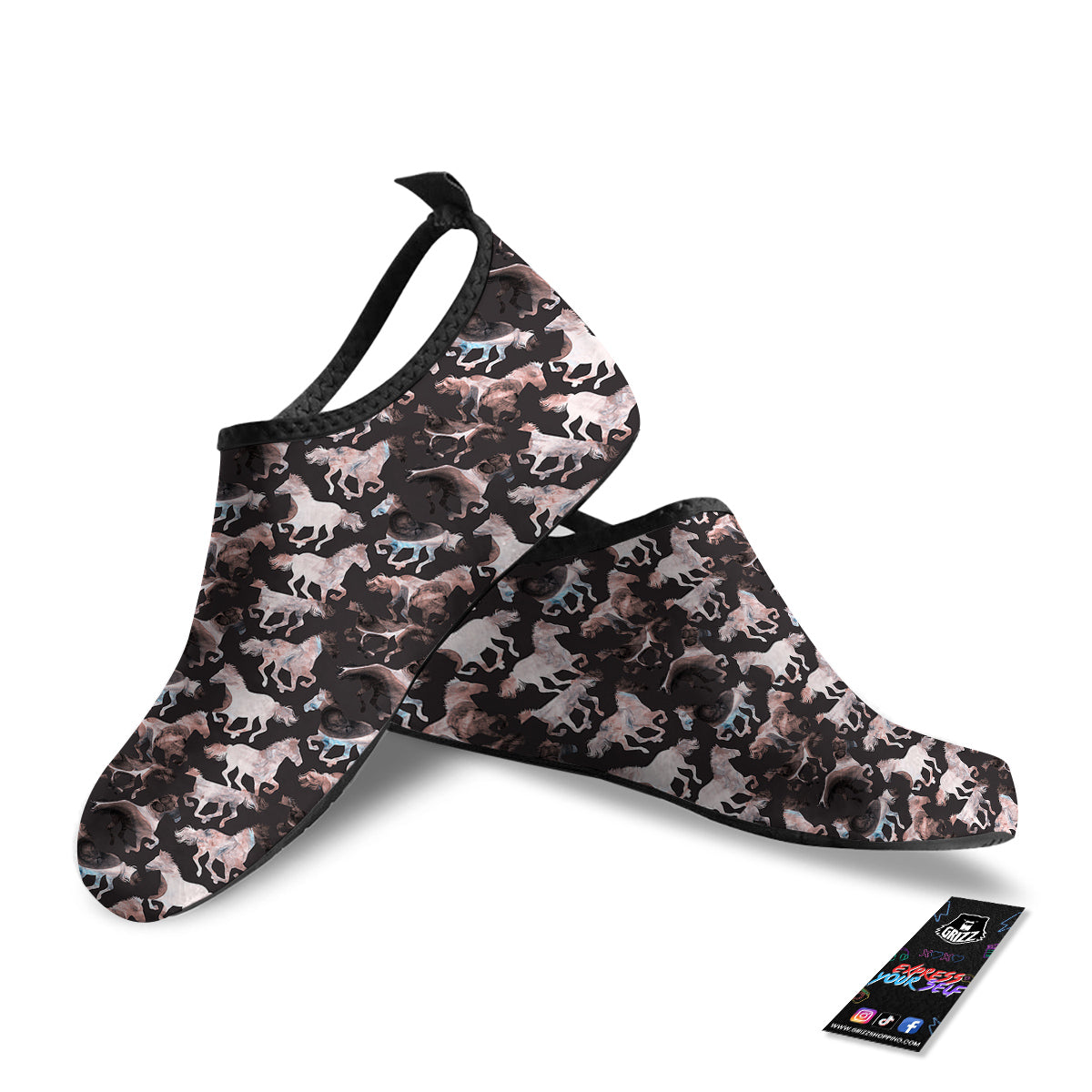 Horse Painting Dark Pink Print Water Shoes-grizzshop
