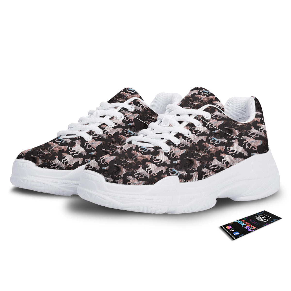 Horse Painting Dark Pink Print White Chunky Shoes-grizzshop