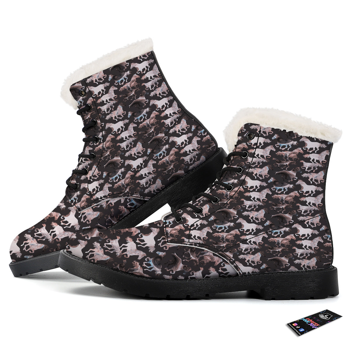 Horse Painting Dark Pink Print Winter Boots-grizzshop