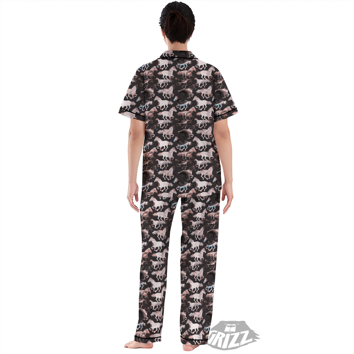 Horse Painting Dark Pink Print Women's Pajamas Set-grizzshop