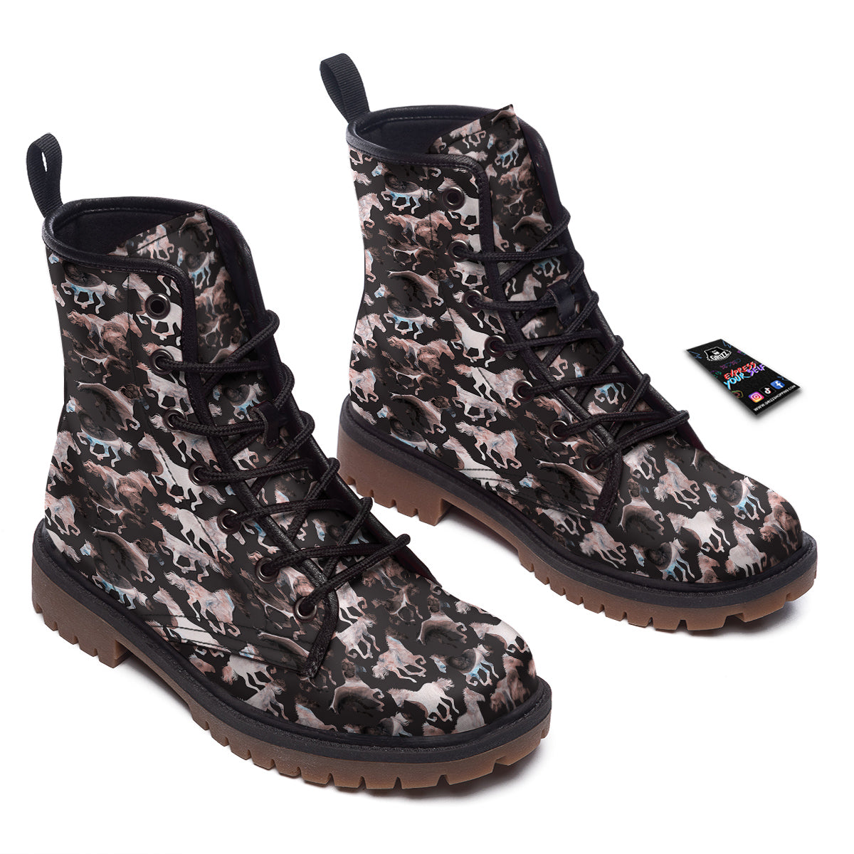Horse Painting Dark Pink Print Work Boots-grizzshop
