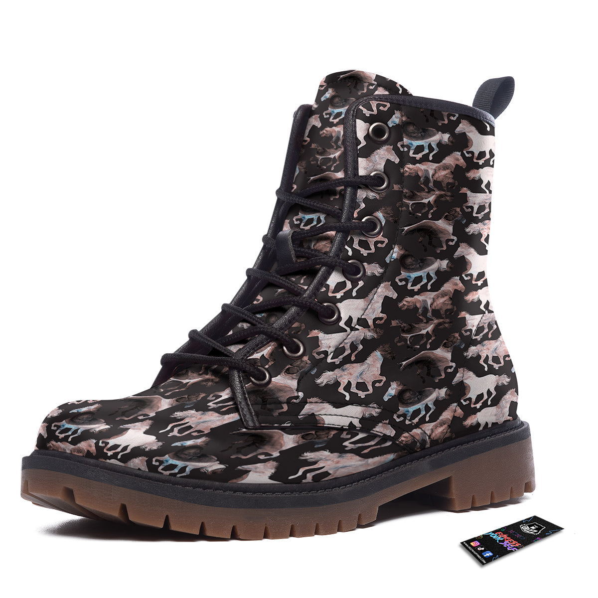 Horse Painting Dark Pink Print Work Boots-grizzshop