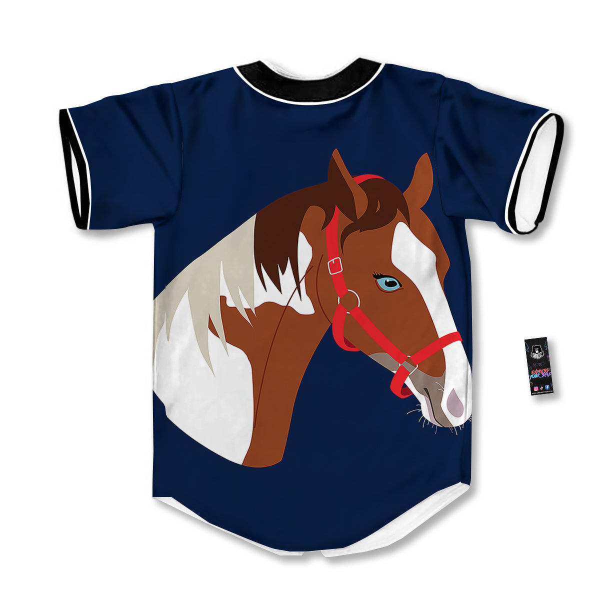 Horse Portrait Dark Blue Print Baseball Jersey-grizzshop