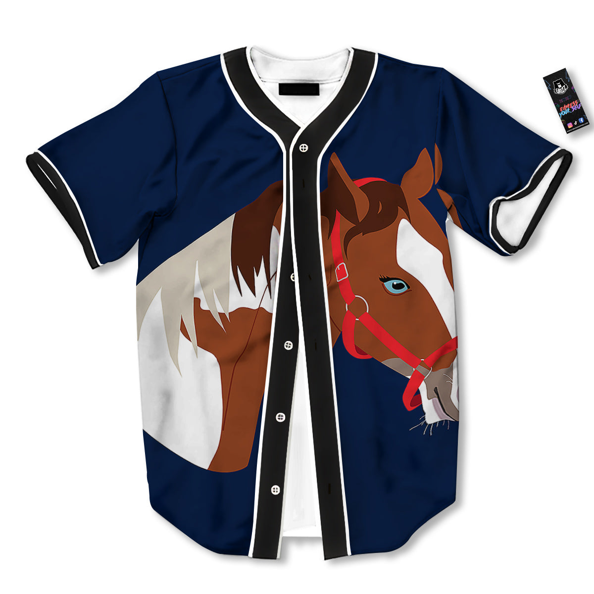 Horse Portrait Dark Blue Print Baseball Jersey-grizzshop