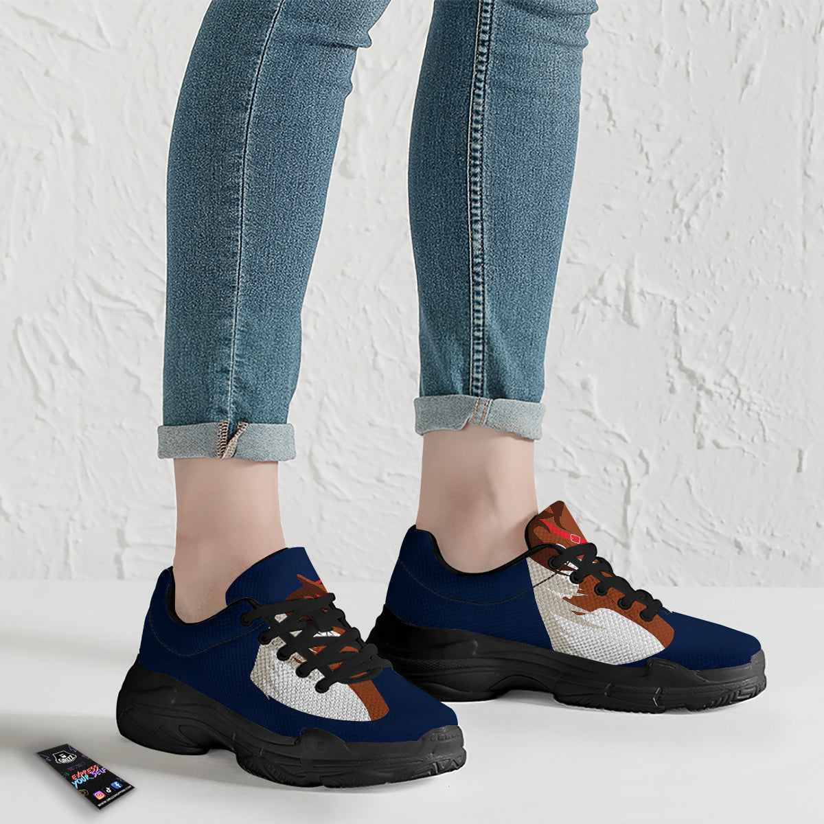 Horse Portrait Dark Blue Print Black Chunky Shoes-grizzshop