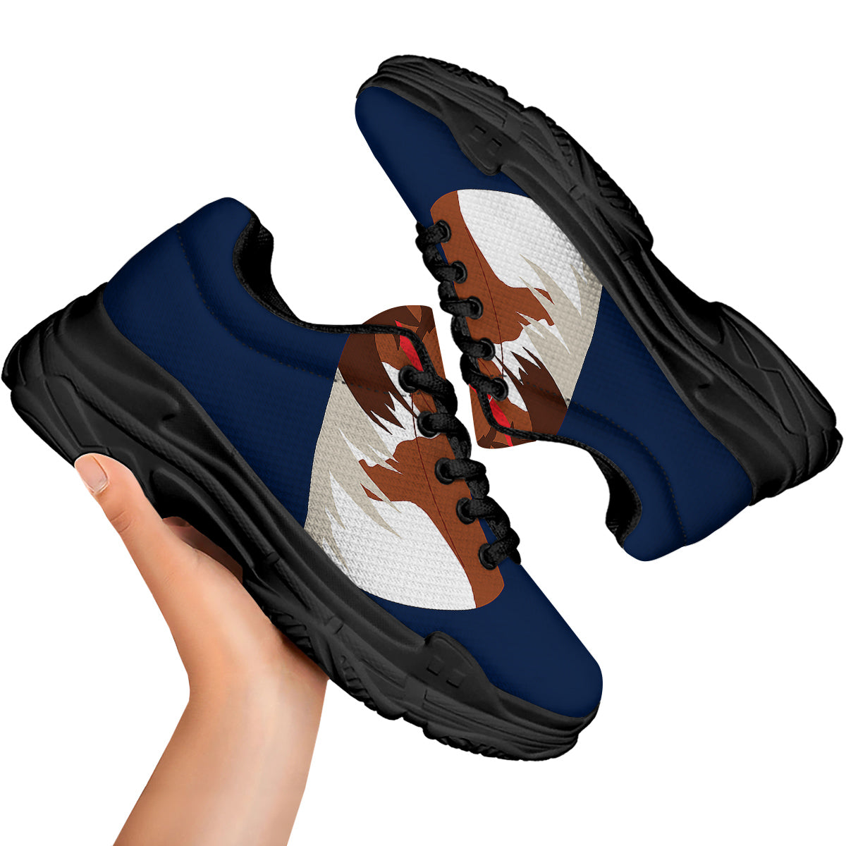 Horse Portrait Dark Blue Print Black Chunky Shoes-grizzshop