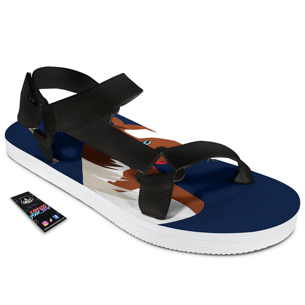Horse Portrait Dark Blue Print Black Open Toe Sandals-grizzshop