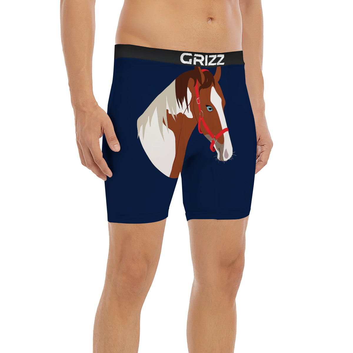 Horse Portrait Dark Blue Print Boxer Briefs-grizzshop