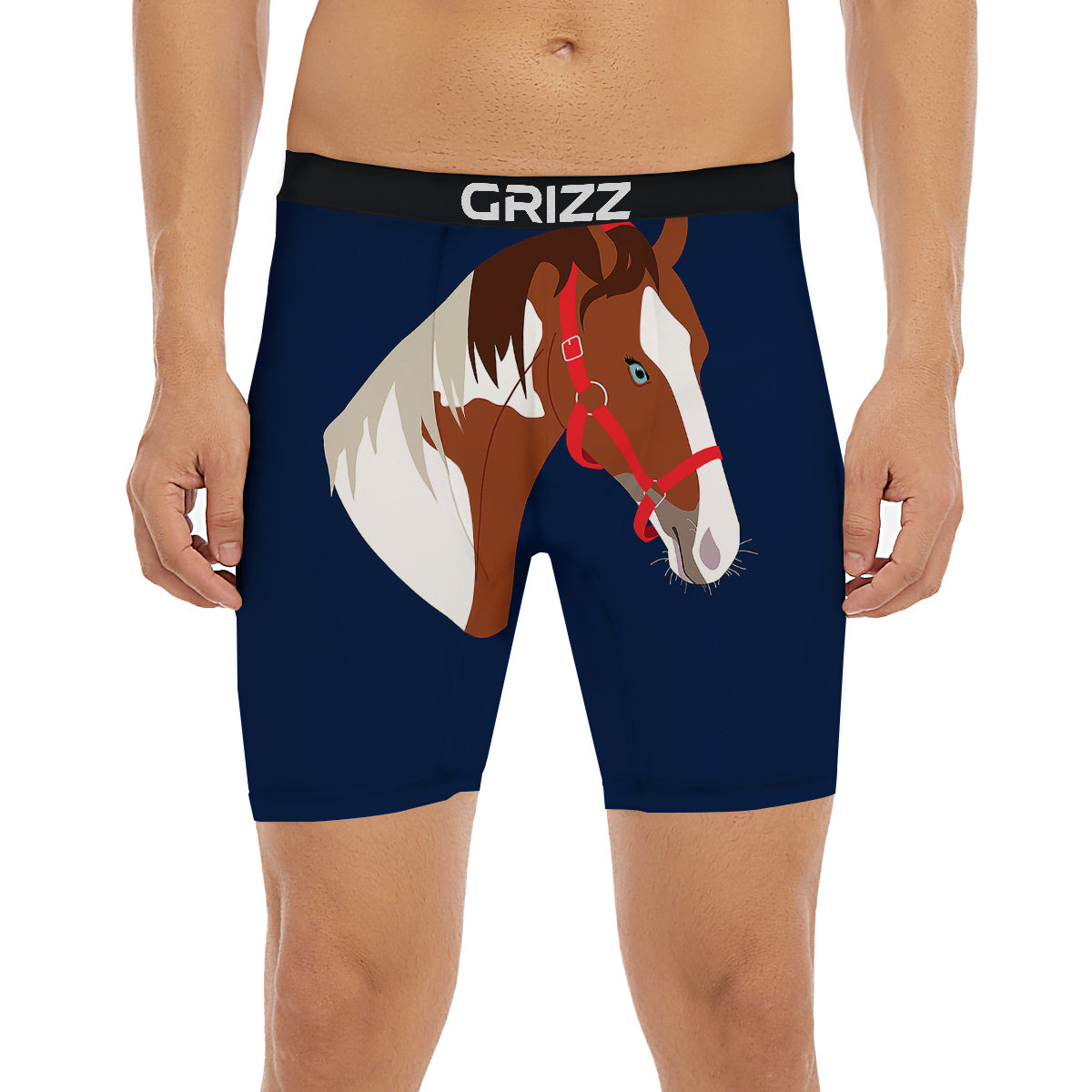 Horse Portrait Dark Blue Print Boxer Briefs-grizzshop