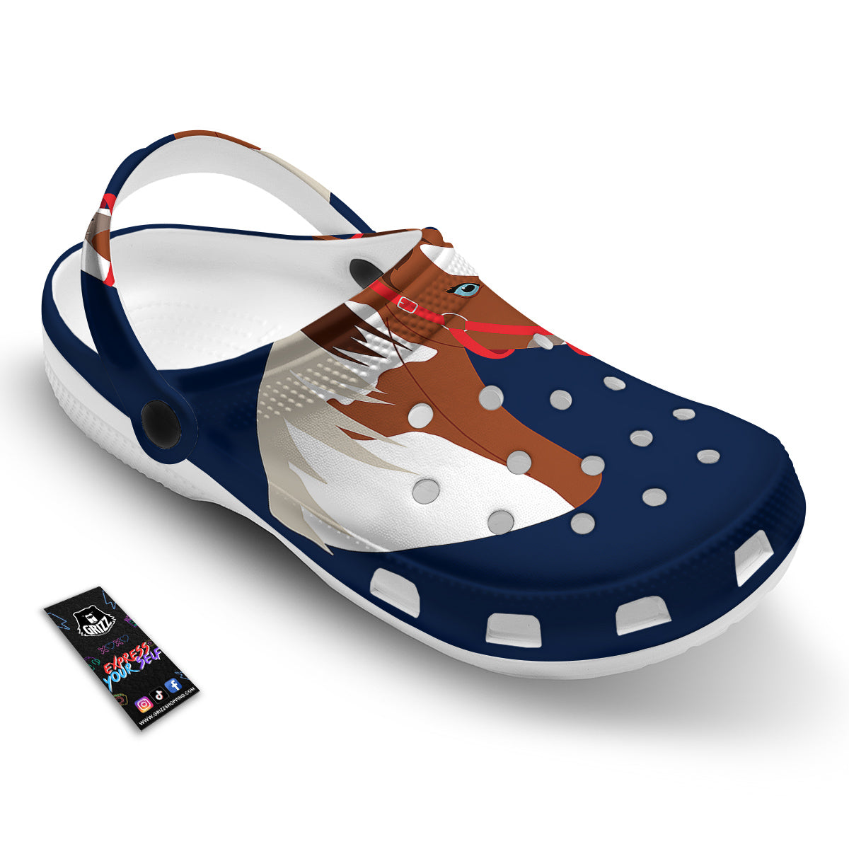 Horse Portrait Dark Blue Print Clog-grizzshop