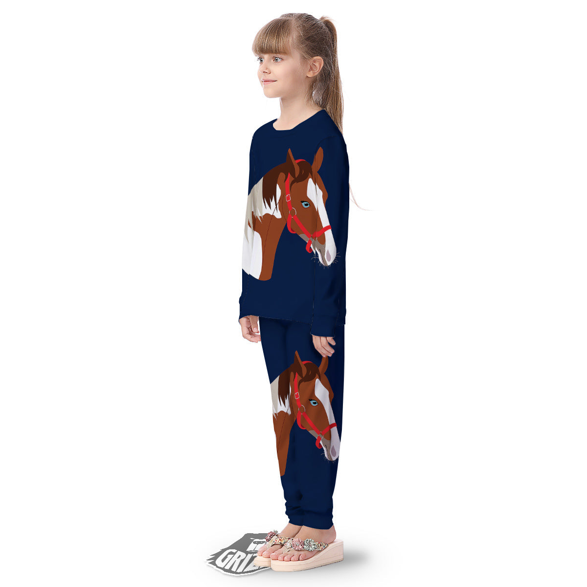 Horse Portrait Dark Blue Print Kid's Pajamas-grizzshop
