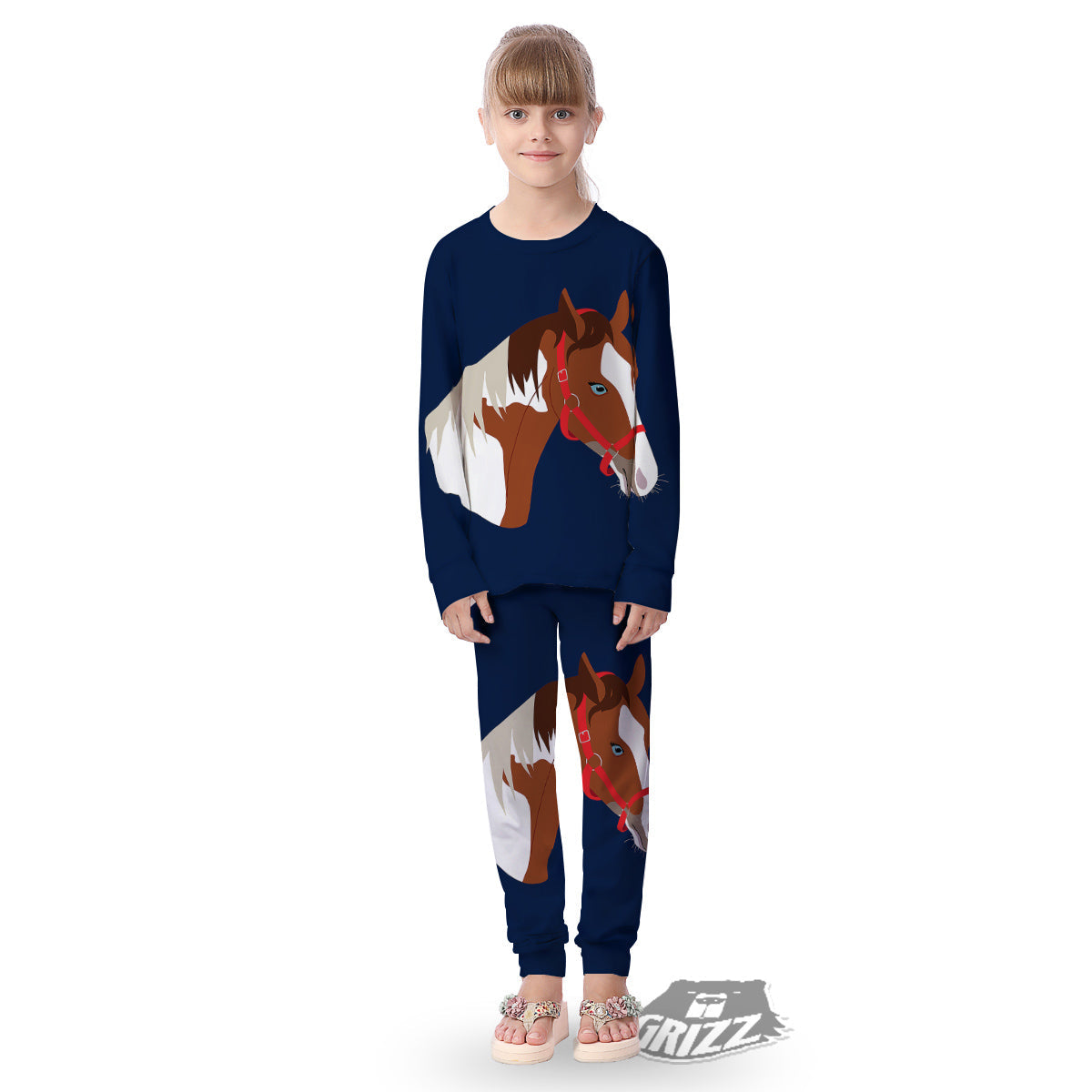 Horse Portrait Dark Blue Print Kid's Pajamas-grizzshop