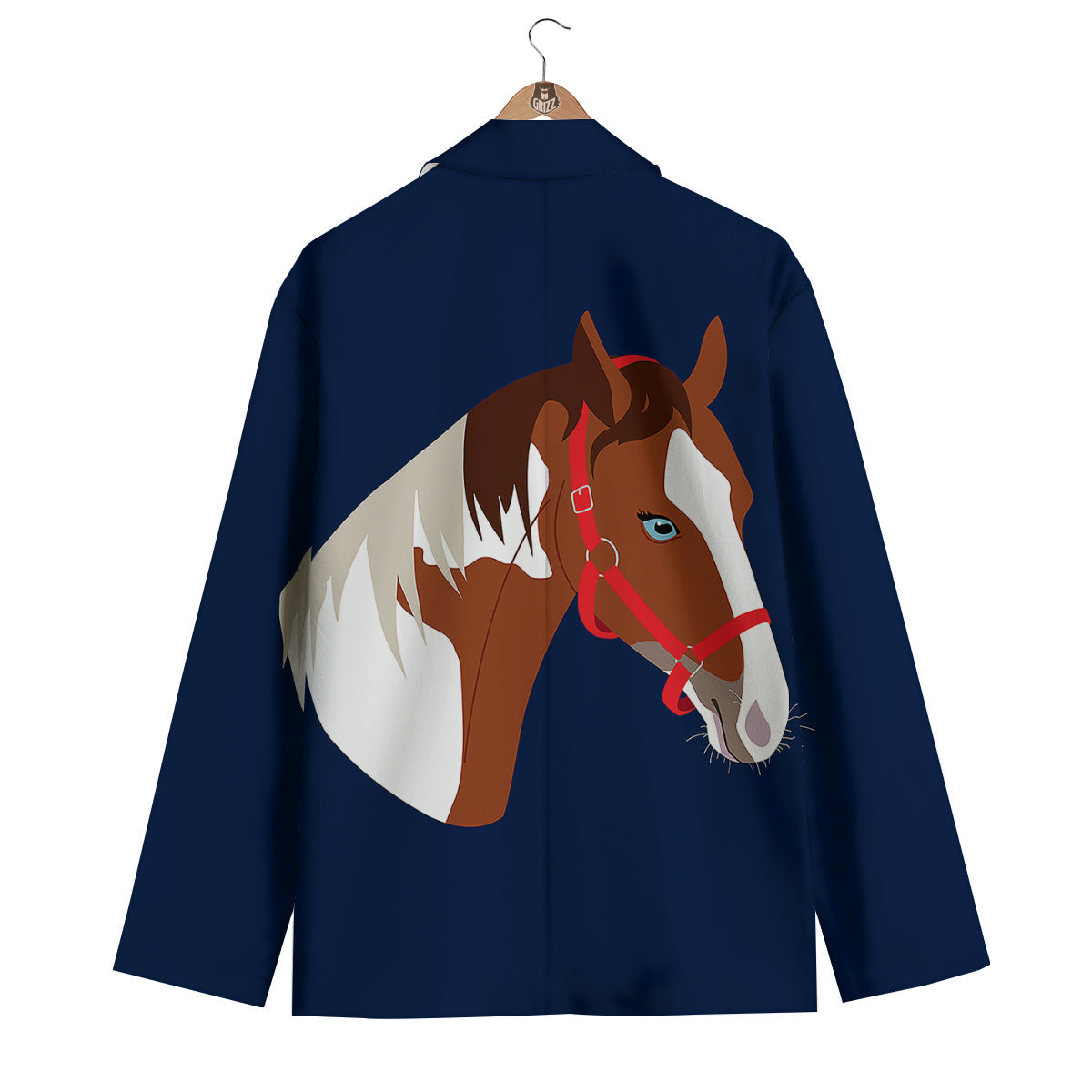 Horse Portrait Dark Blue Print Men's Blazer-grizzshop