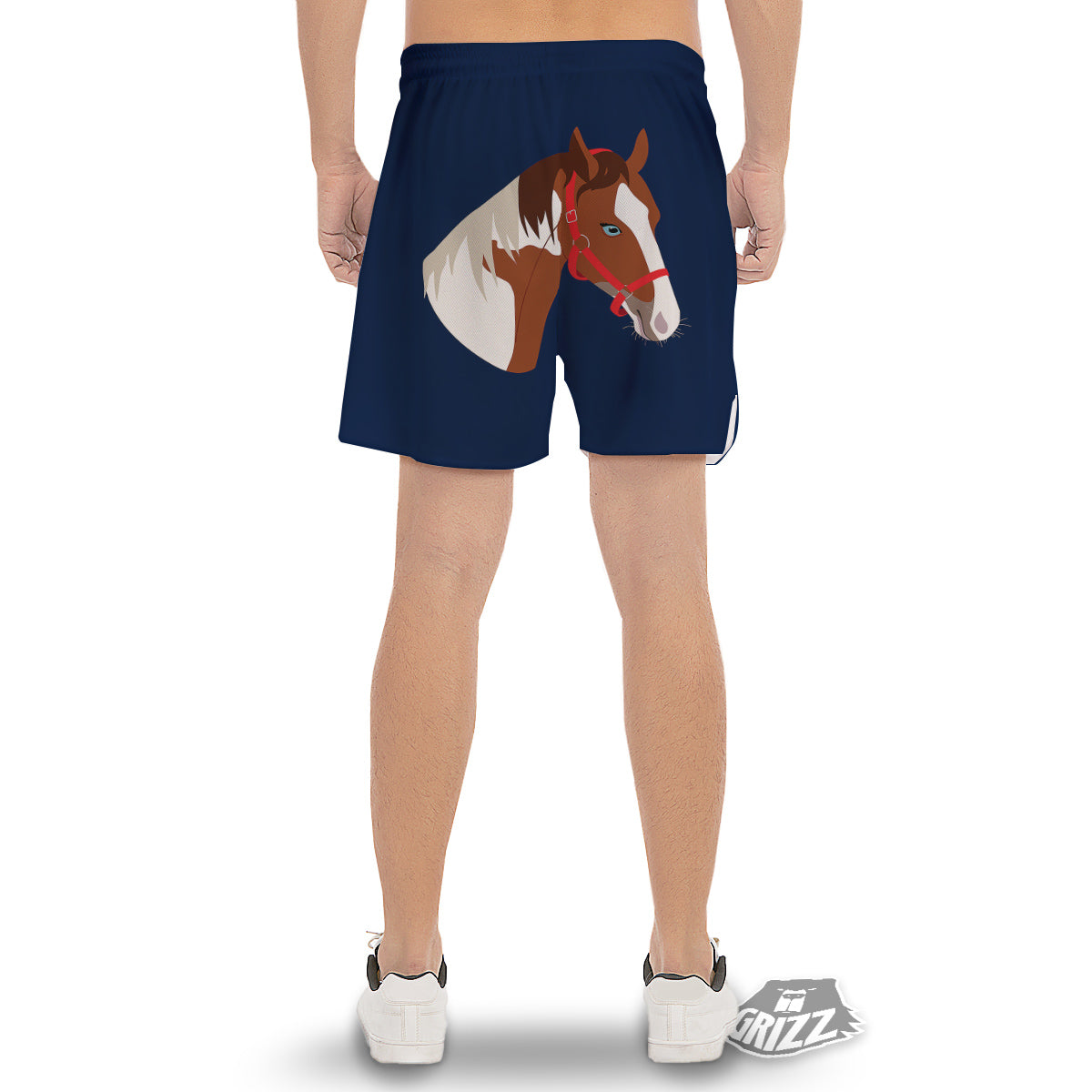 Horse Portrait Dark Blue Print Men's Gym Shorts-grizzshop