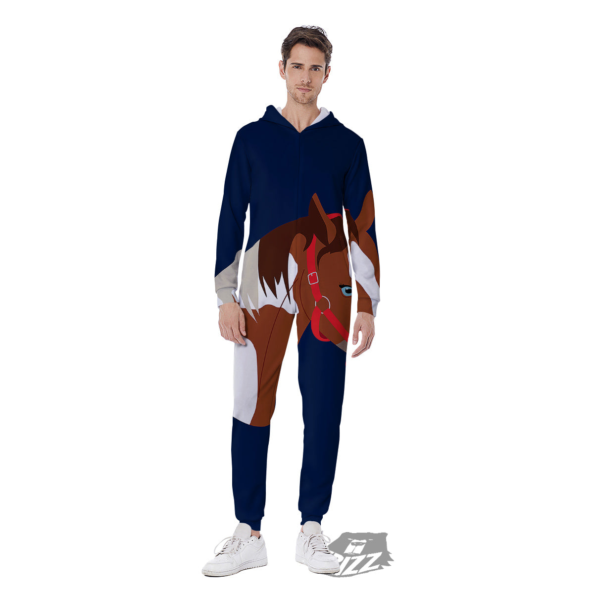 Horse Portrait Dark Blue Print Men's Jumpsuit-grizzshop