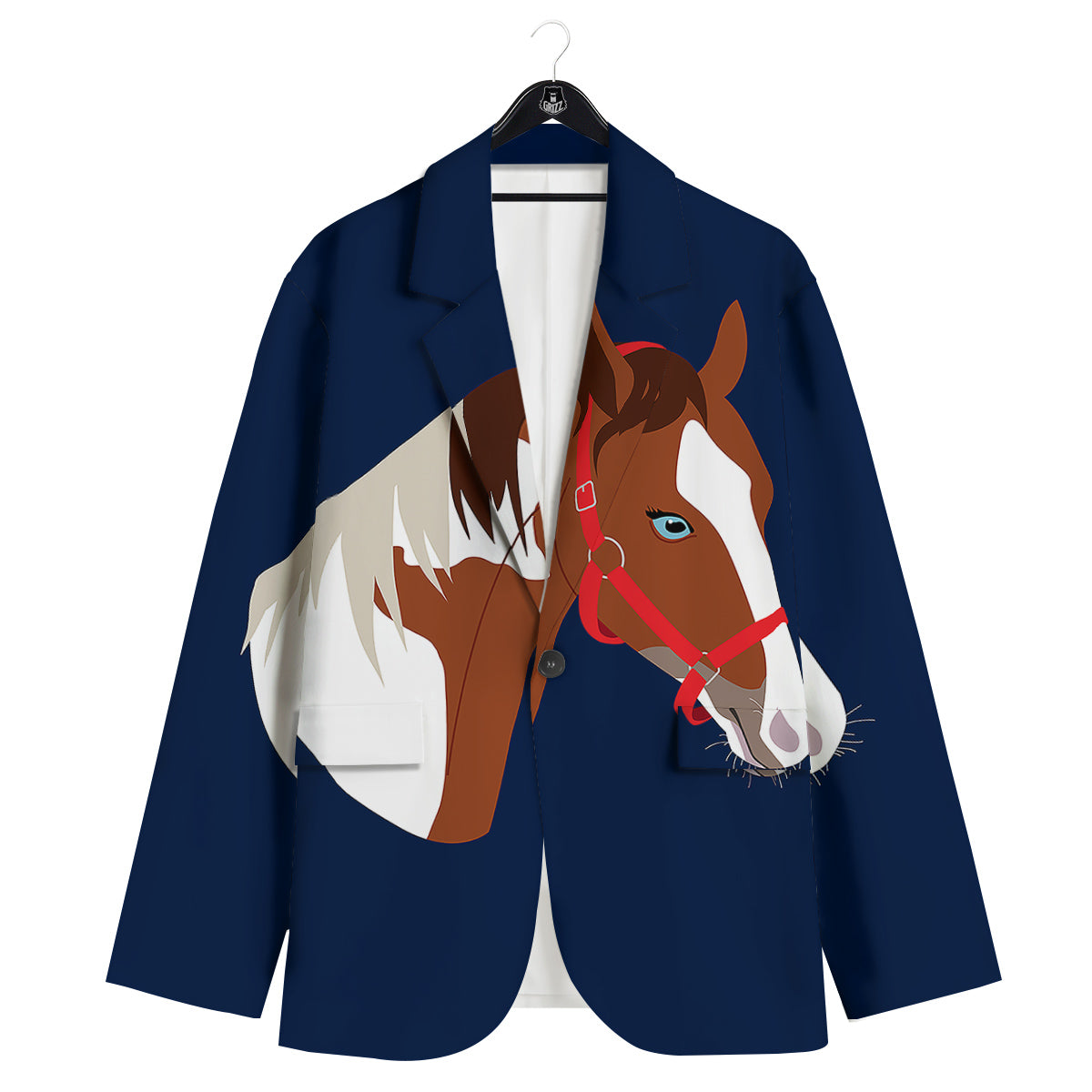 Horse Portrait Dark Blue Print Men's Sport Coat-grizzshop
