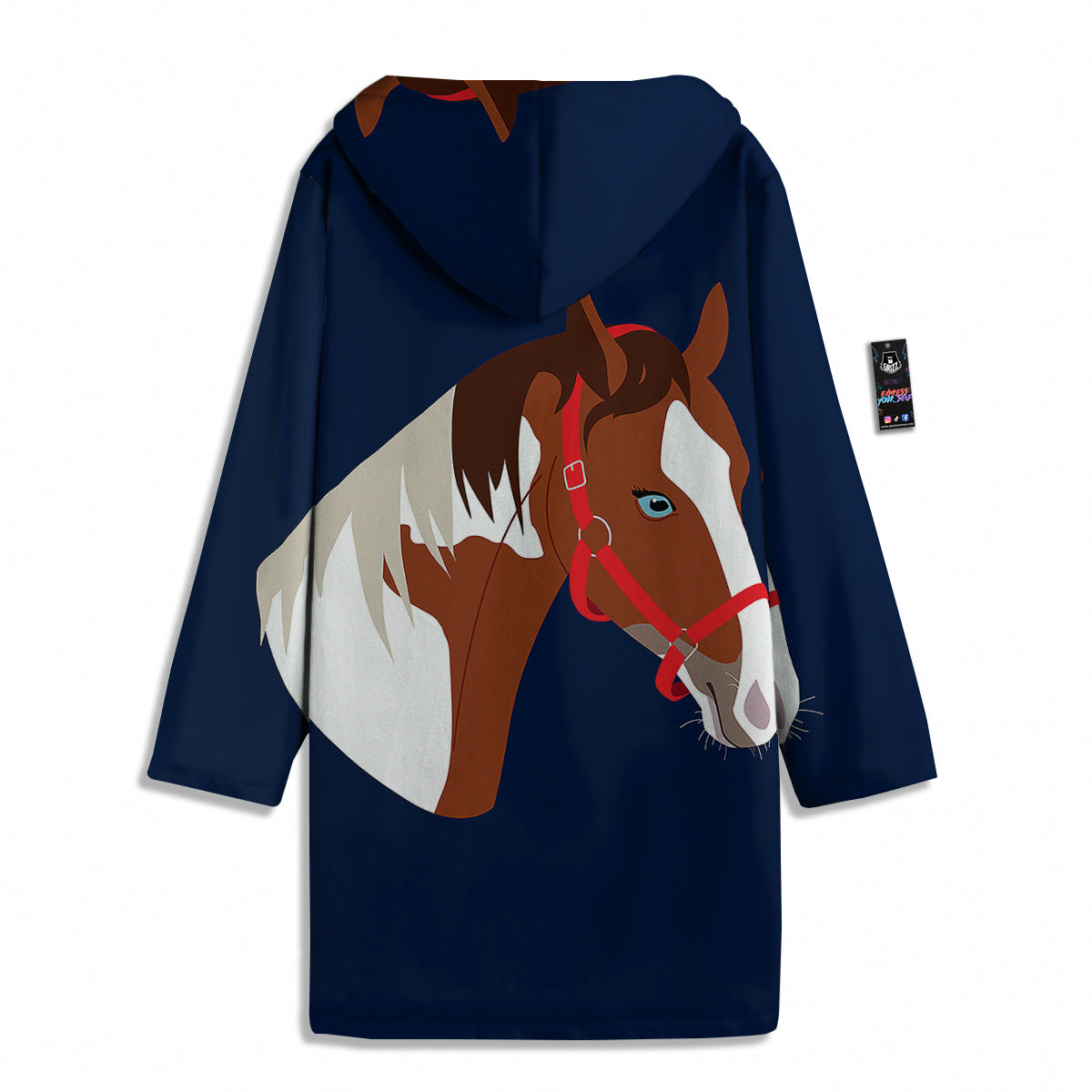 Horse Portrait Dark Blue Print Men's Windbreaker Jacket-grizzshop