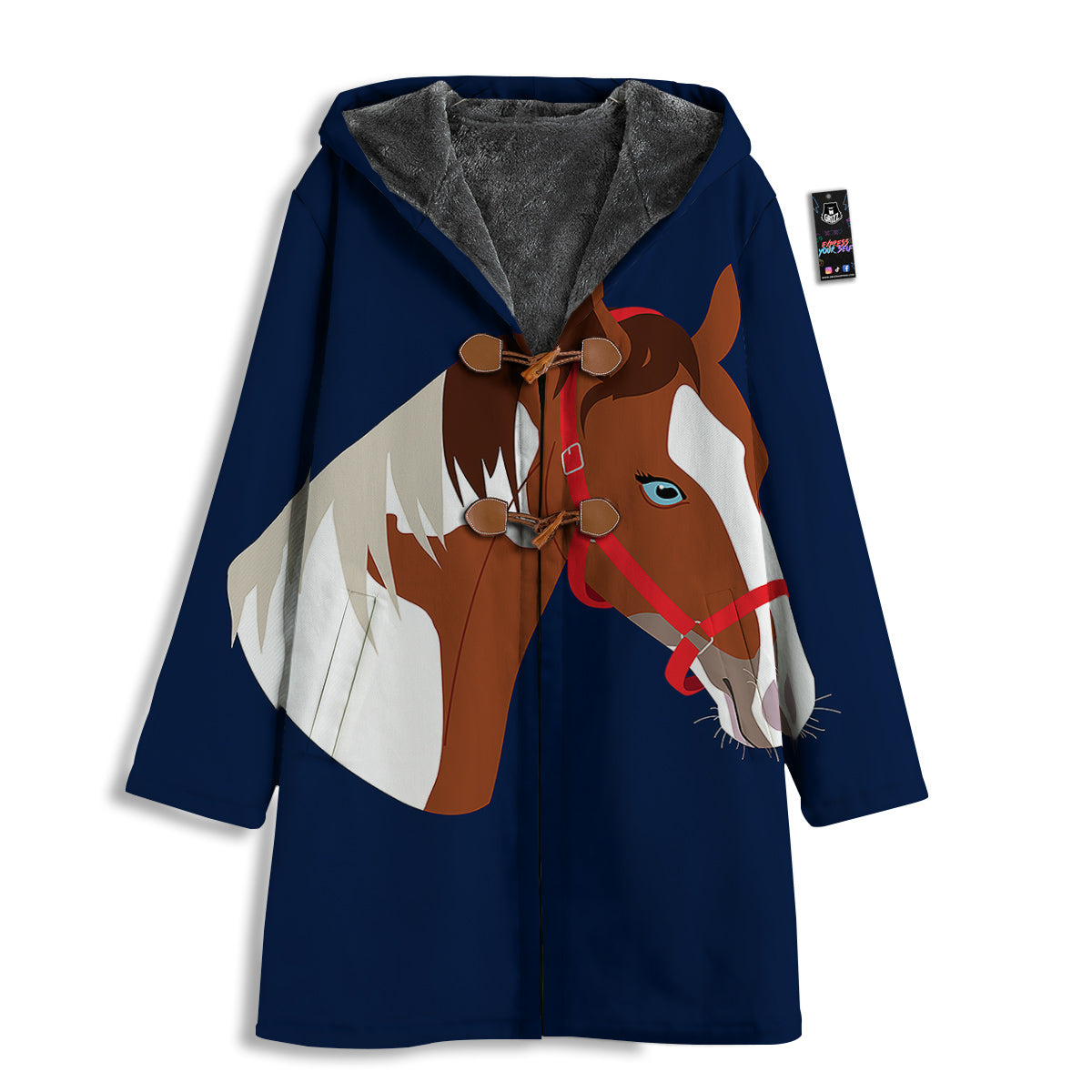 Horse Portrait Dark Blue Print Men's Windbreaker Jacket-grizzshop