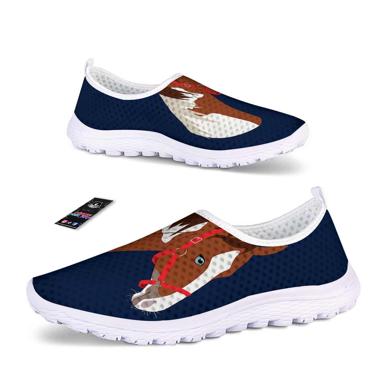 Horse Portrait Dark Blue Print Nurse Shoes-grizzshop