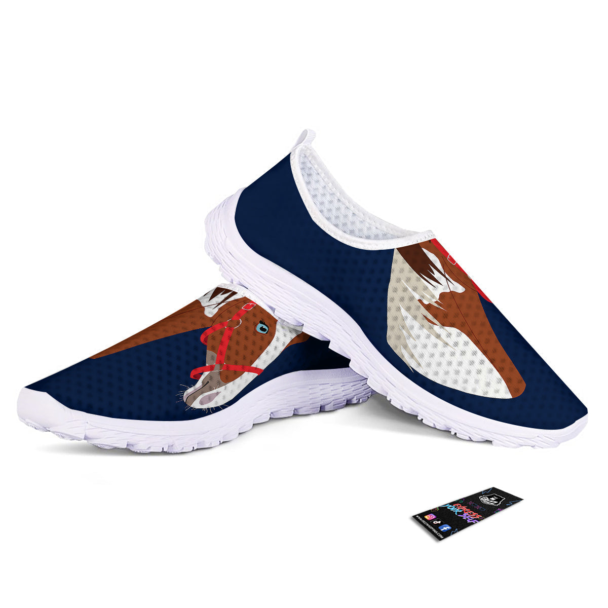 Horse Portrait Dark Blue Print Nurse Shoes-grizzshop