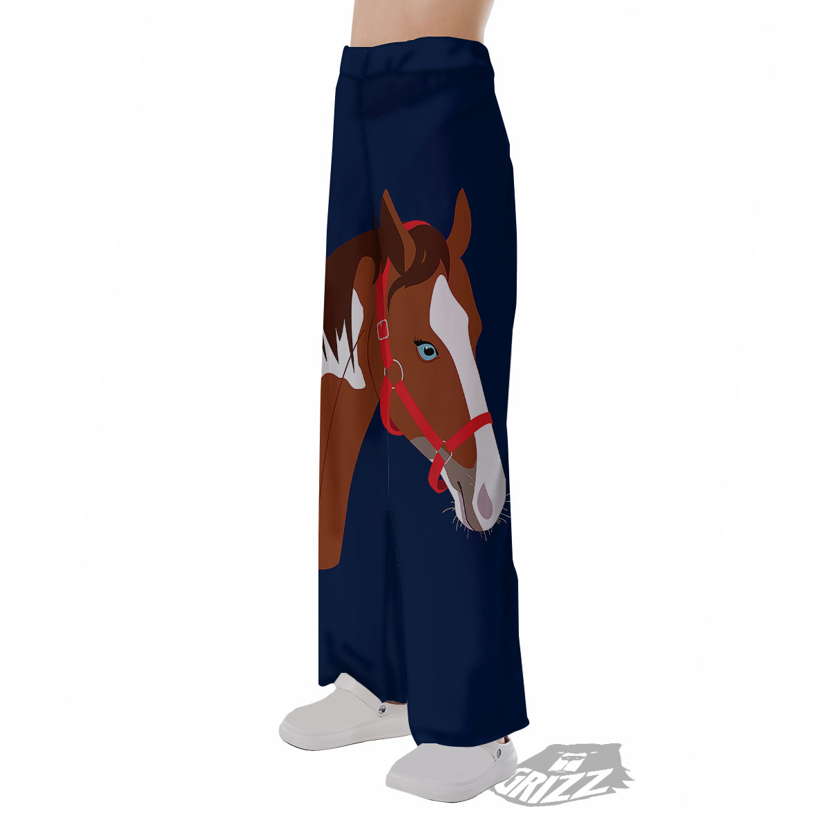 Horse Portrait Dark Blue Print Pajama Pants-grizzshop