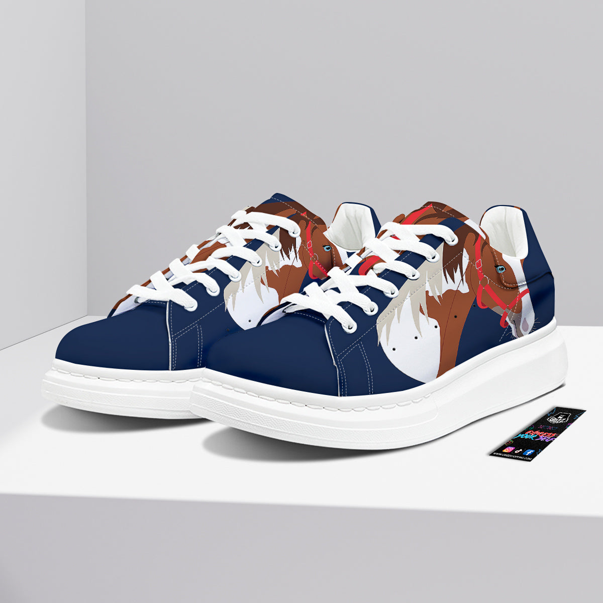 Horse Portrait Dark Blue Print Platform Shoes-grizzshop
