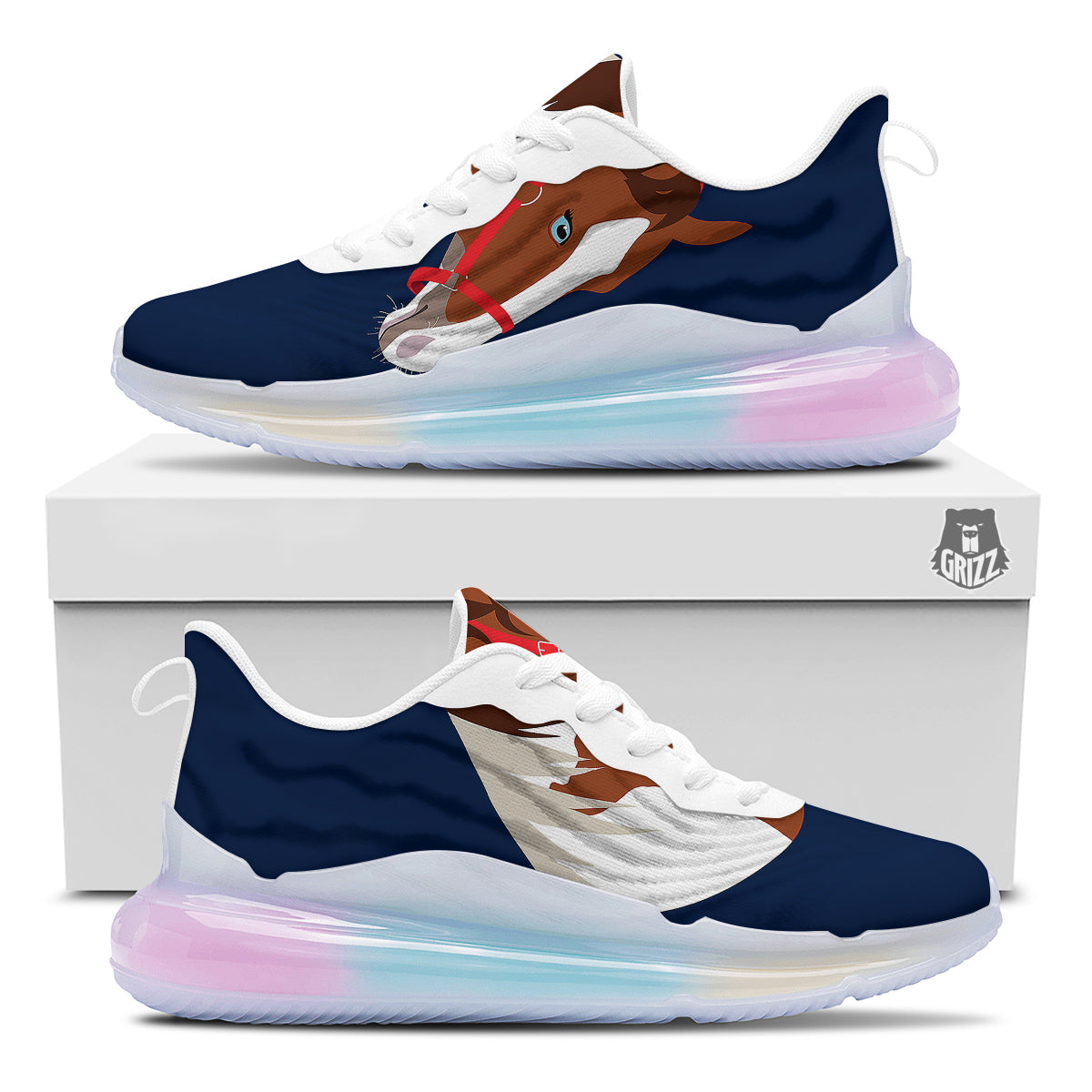 Horse Portrait Dark Blue Print Running Sneakers-grizzshop