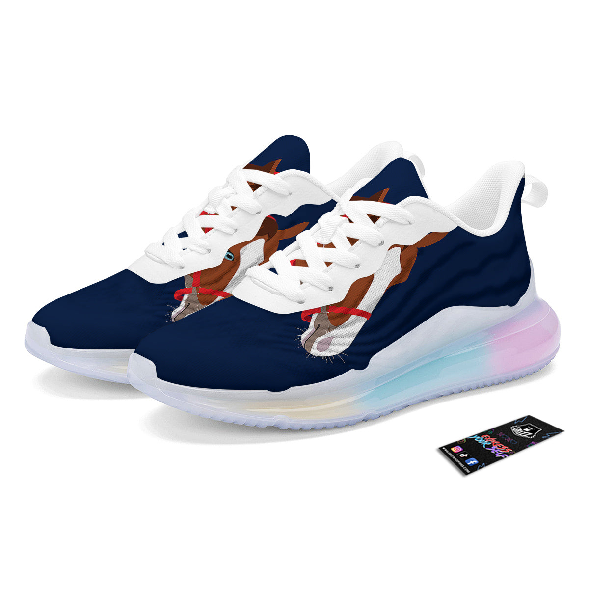 Horse Portrait Dark Blue Print Running Sneakers-grizzshop