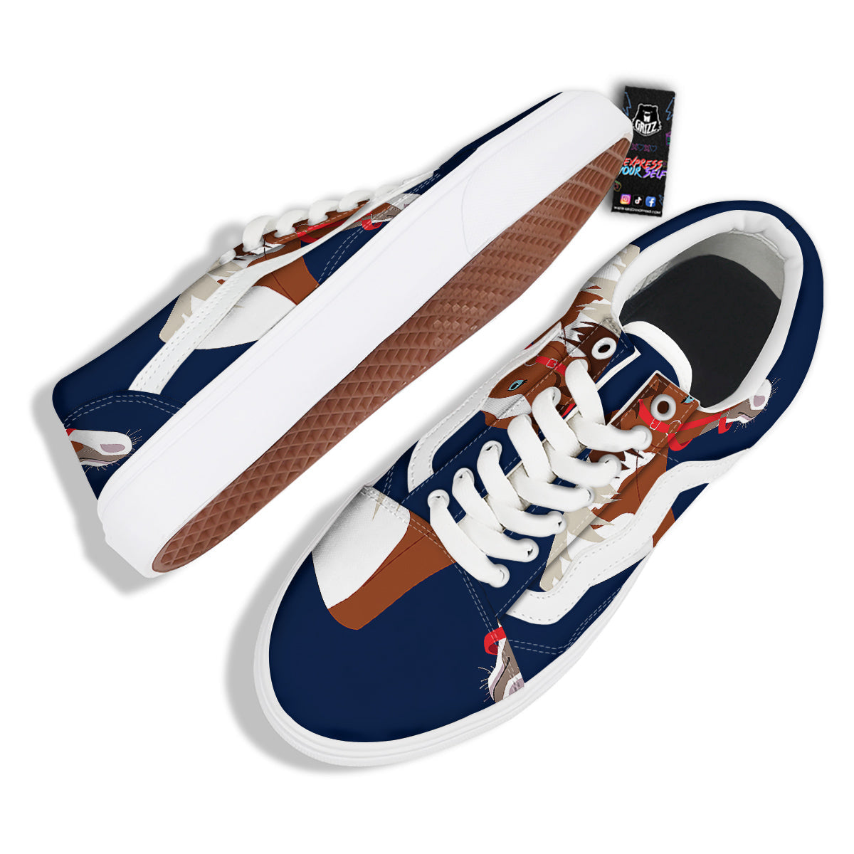 Horse Portrait Dark Blue Print Skate Shoes-grizzshop