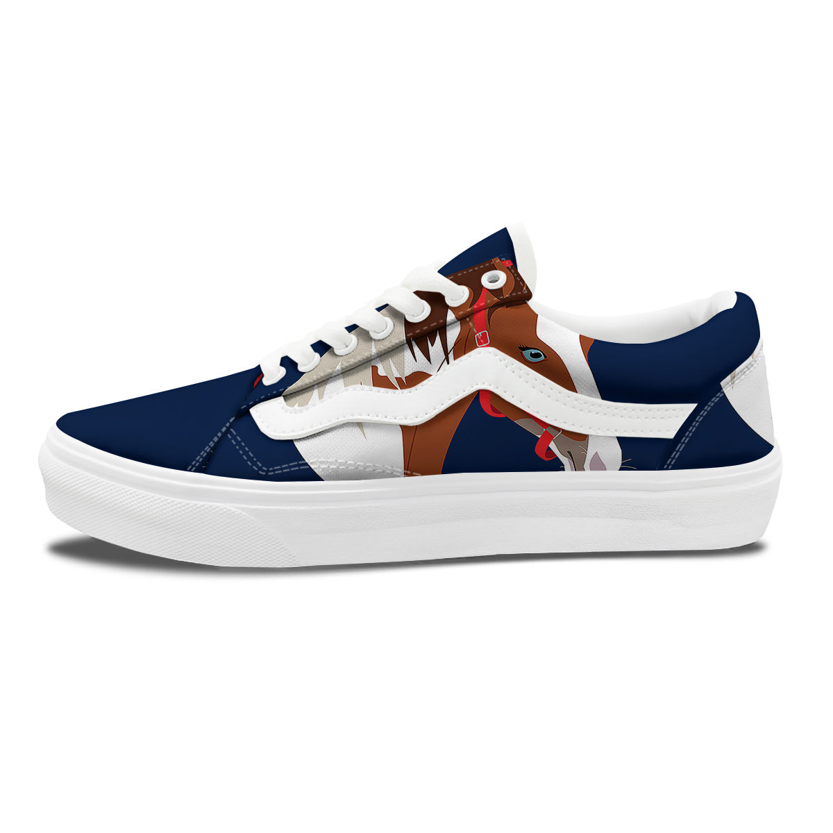 Horse Portrait Dark Blue Print Skate Shoes-grizzshop