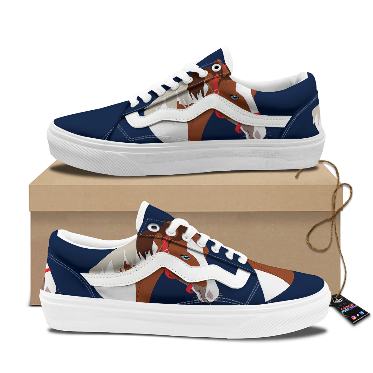Horse Portrait Dark Blue Print Skate Shoes-grizzshop