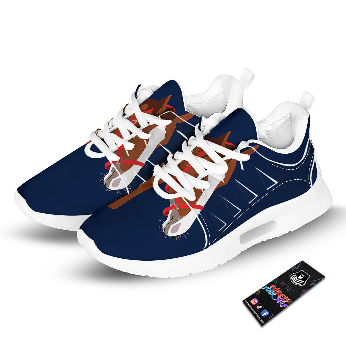 Horse Portrait Dark Blue Print Tennis Shoes-grizzshop