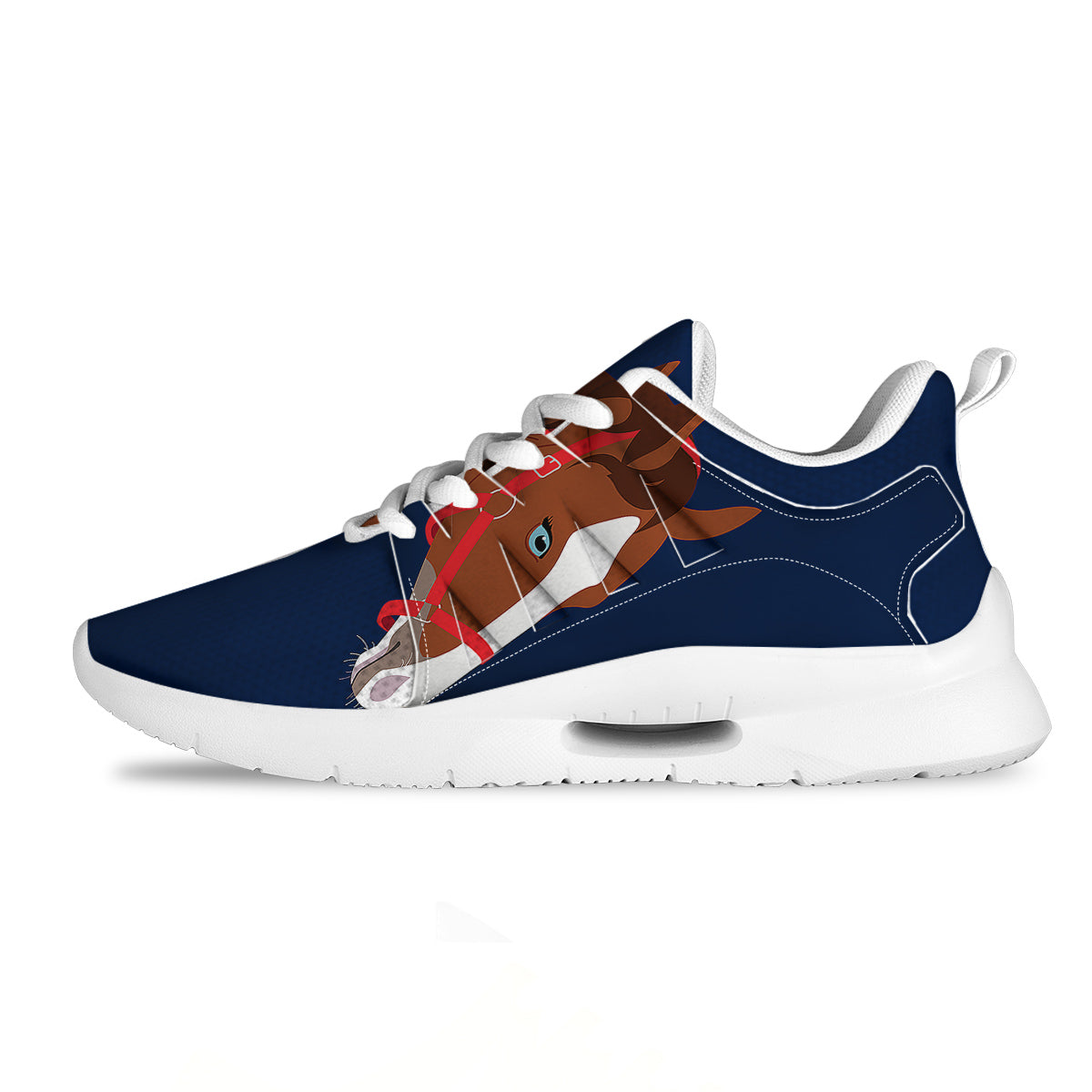 Horse Portrait Dark Blue Print Tennis Shoes-grizzshop